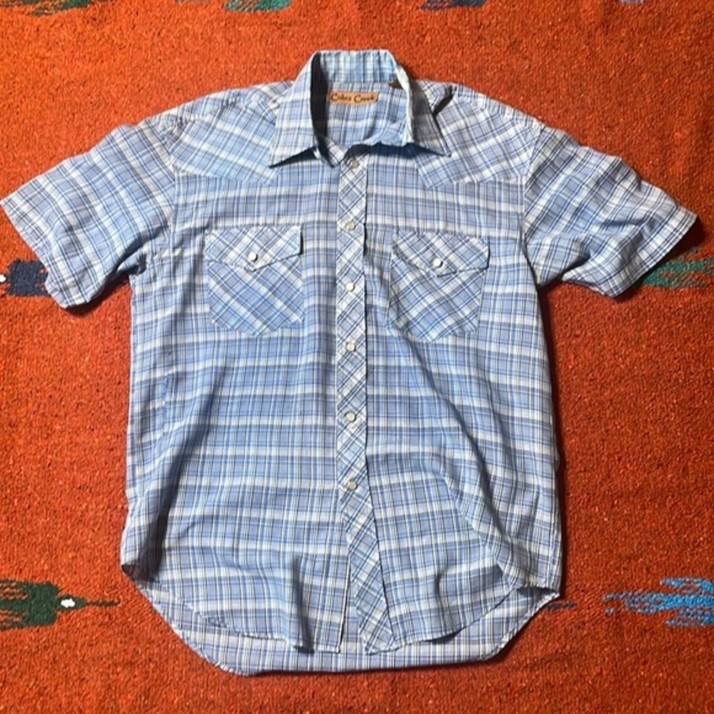 Cobra Creek Vintage Distressed Blue White Striped‎ Pearl Snap Pocket Mens Size M